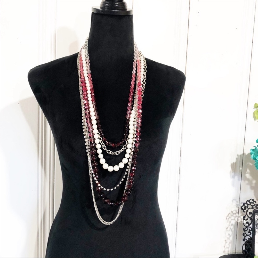 WHBM Pink & Silver Mixed Media 5-Strand Necklace